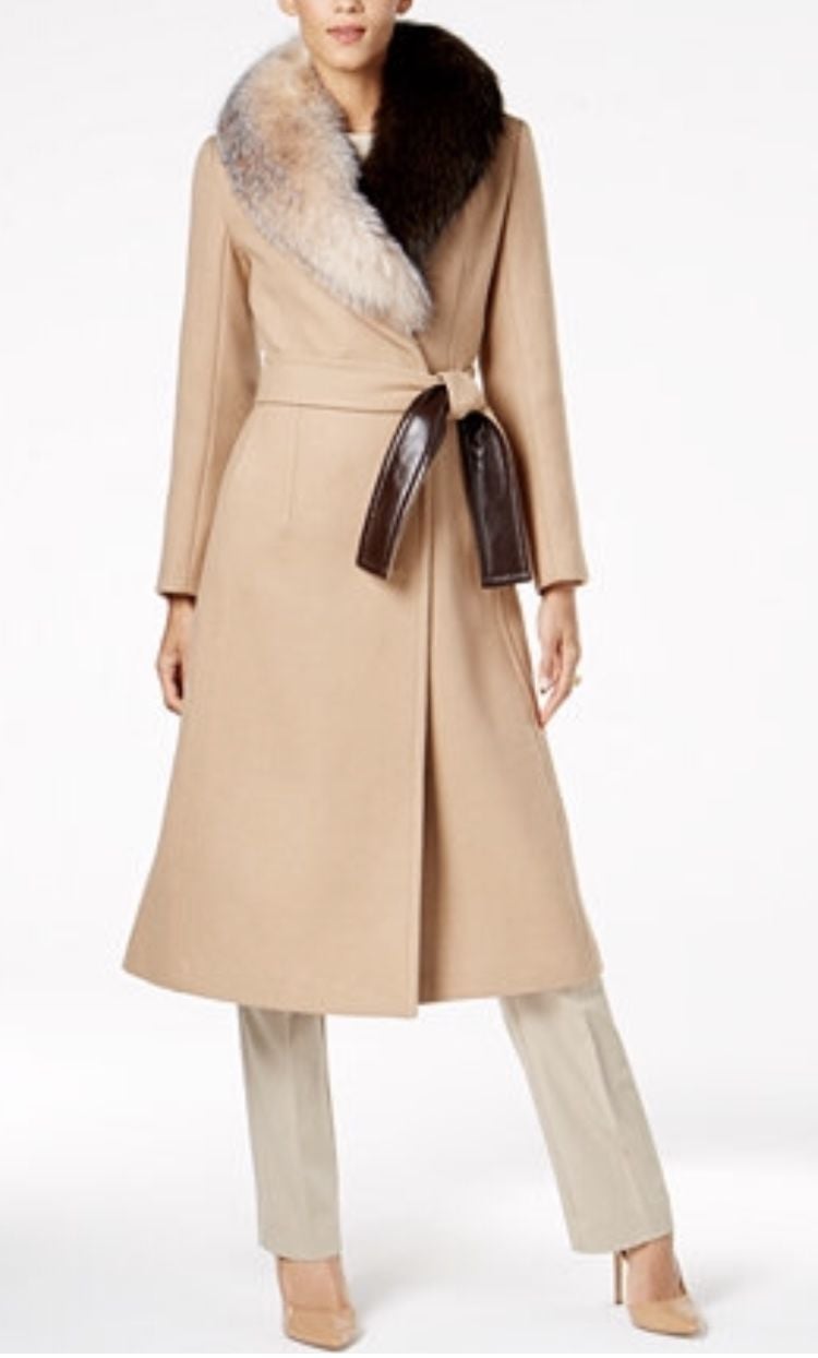 Wrap Coat w Leather and Fur